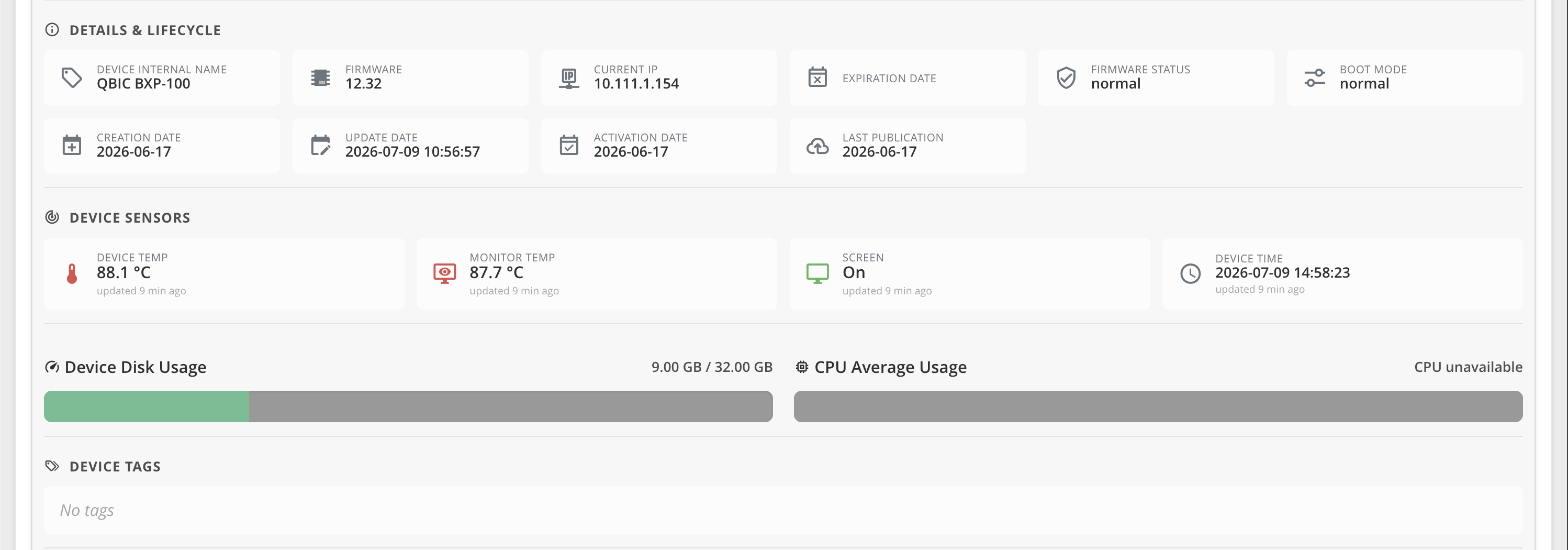 Devices list showing player status
