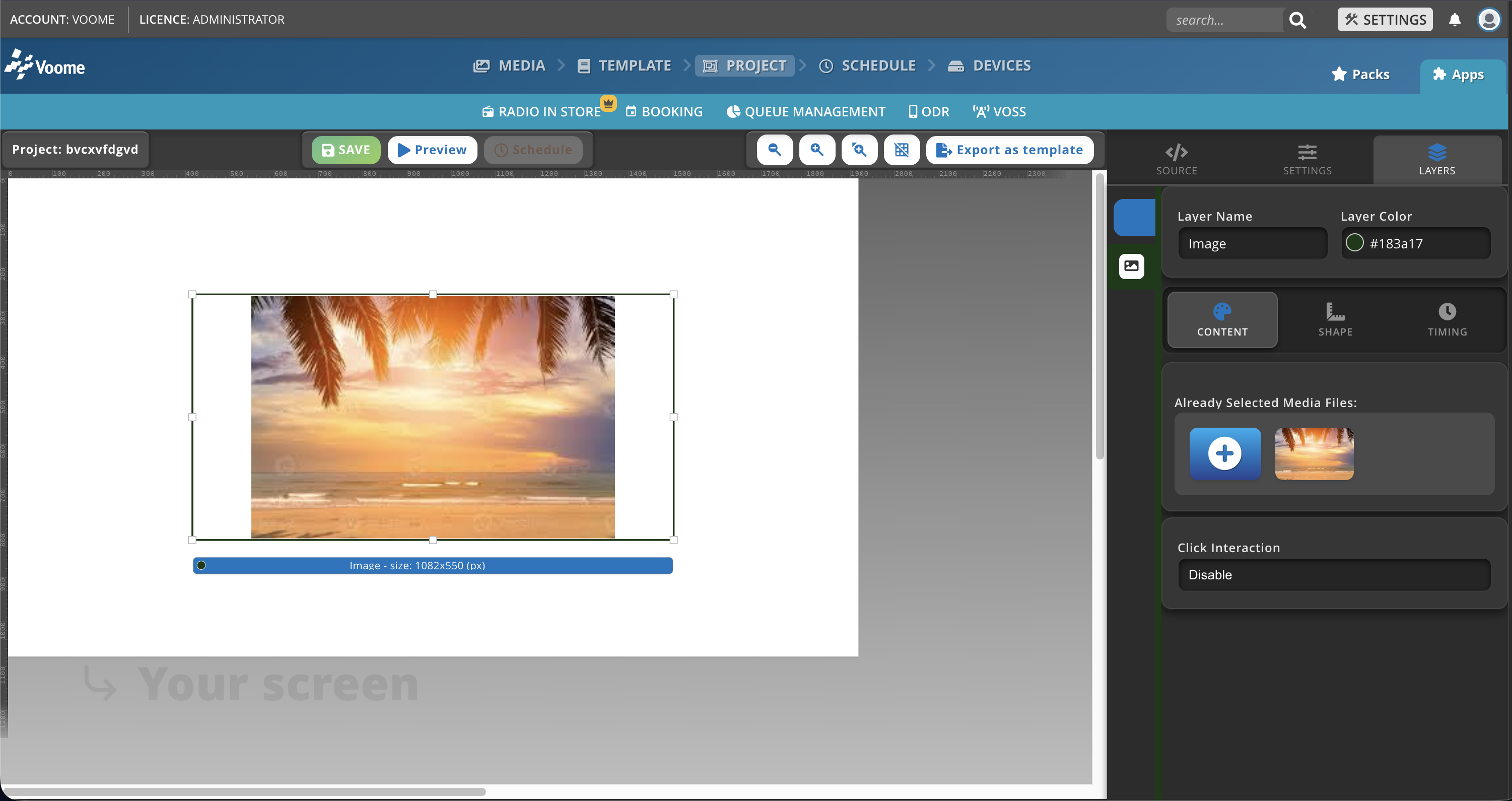The Image layer and its Content settings in the Project editor