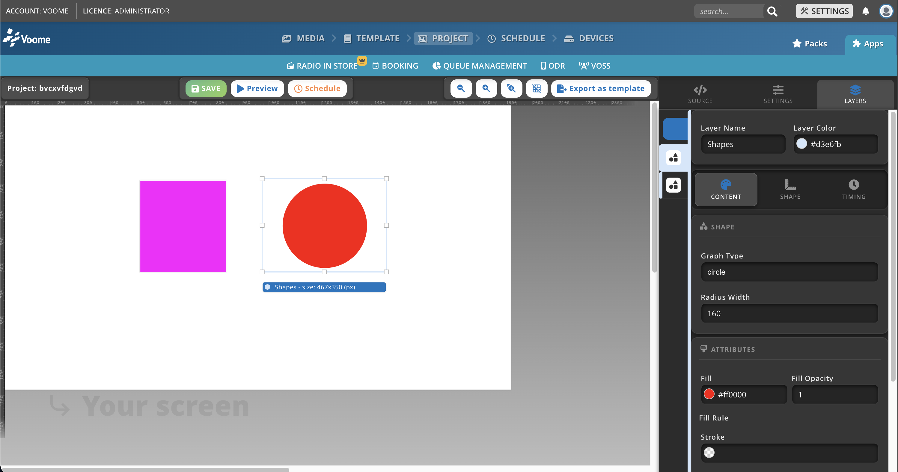 Shapes layer in the Project editor