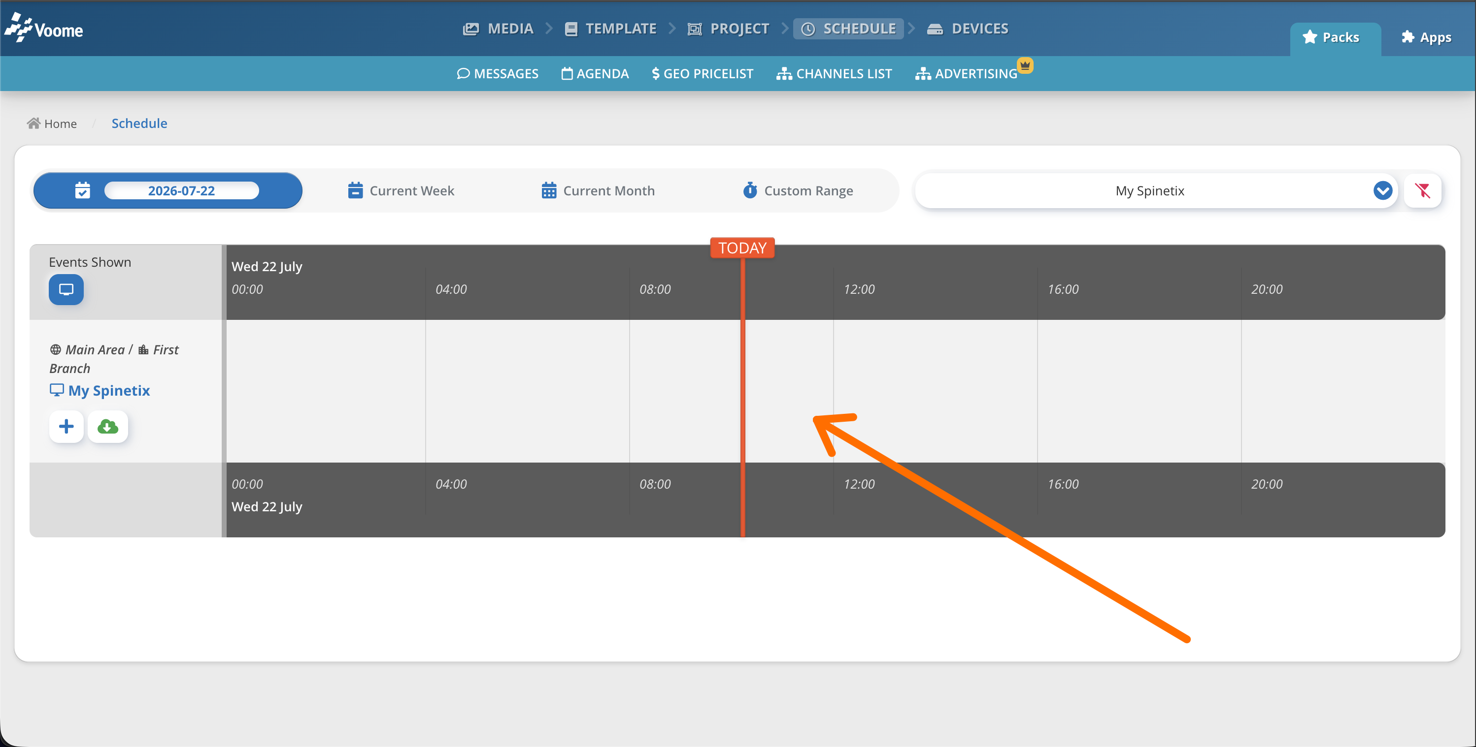 Schedule timeline for a device with no projects scheduled on it
