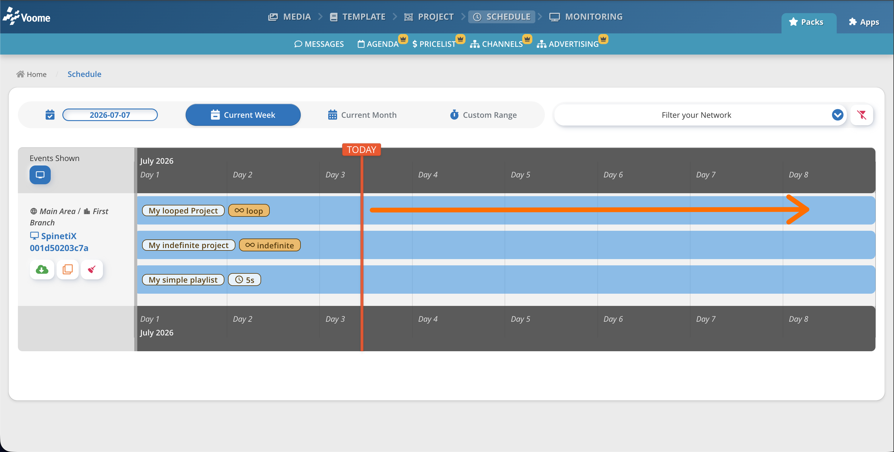 Project editor with a template and layered elements