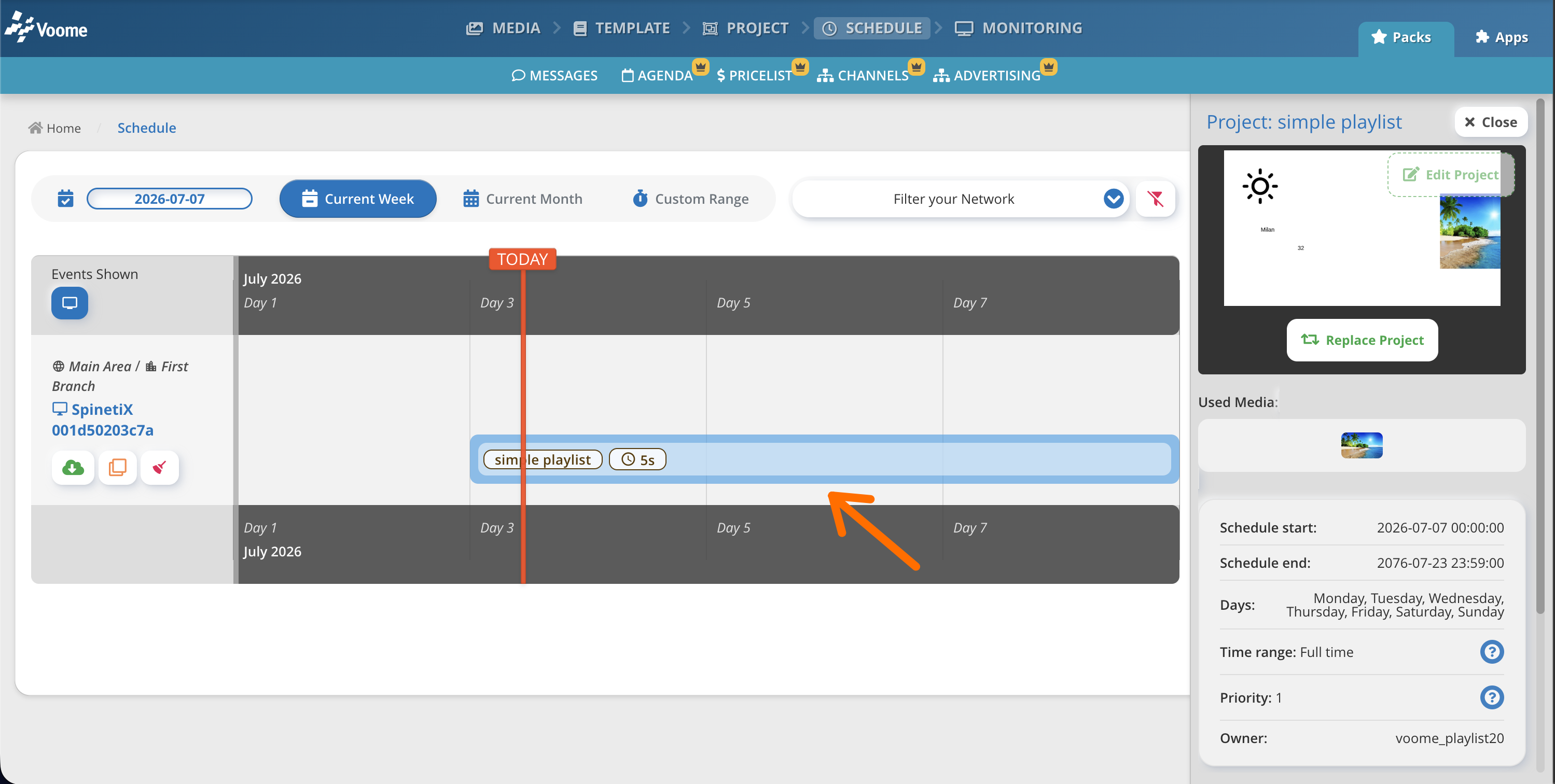 Project editor with a template and layered elements