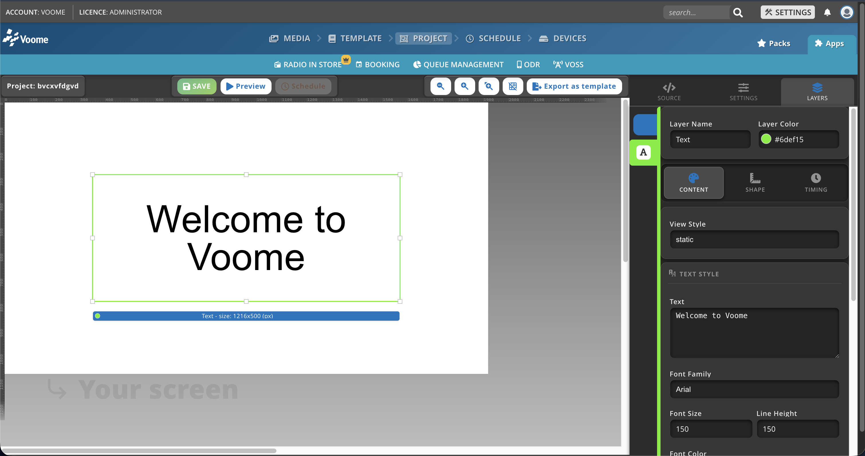The Text layer and its Content settings in the Project editor